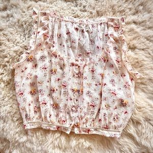 💋🌸♥️DÔEN ‘Traveler’ Ramie Tuileries Blooms Floral Lace Button Down Top S💋